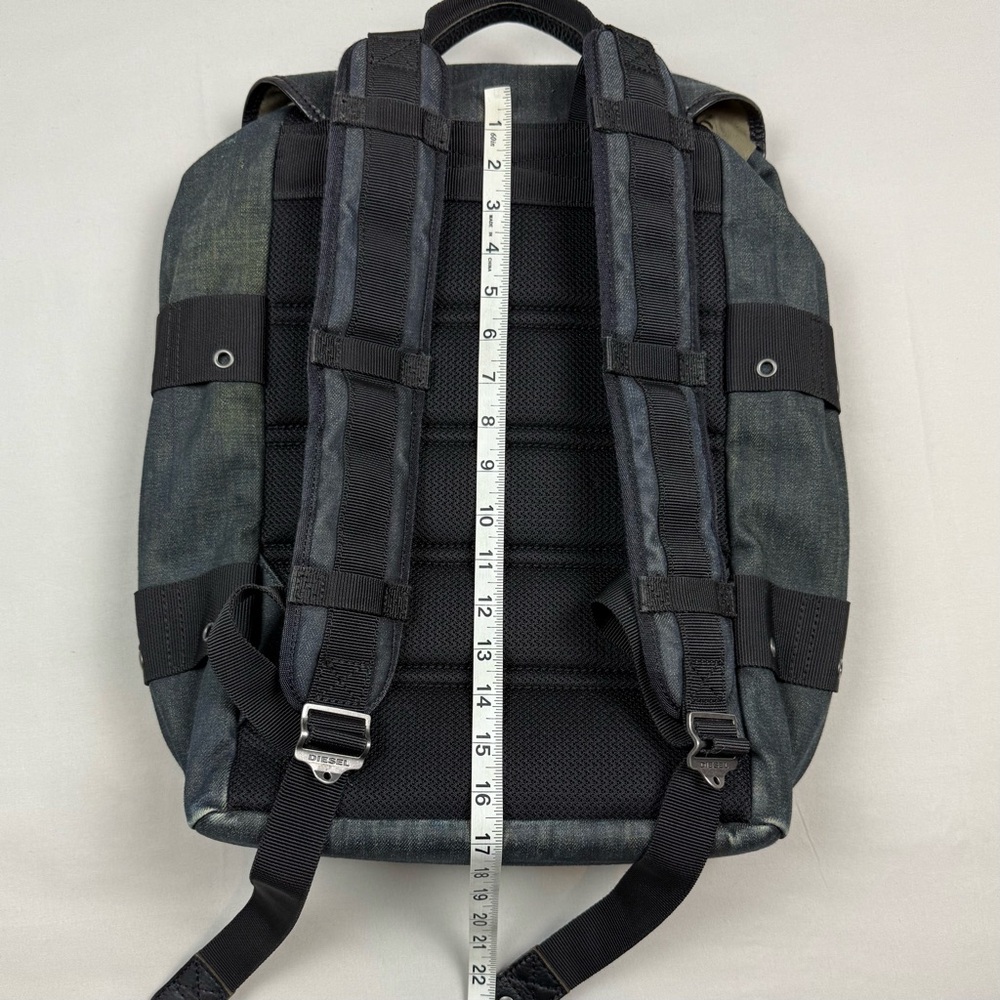 Diesel Waxed Denim De Breaking Backpack Dark Blue/Black Metal Buckles - Picture 12 of 13